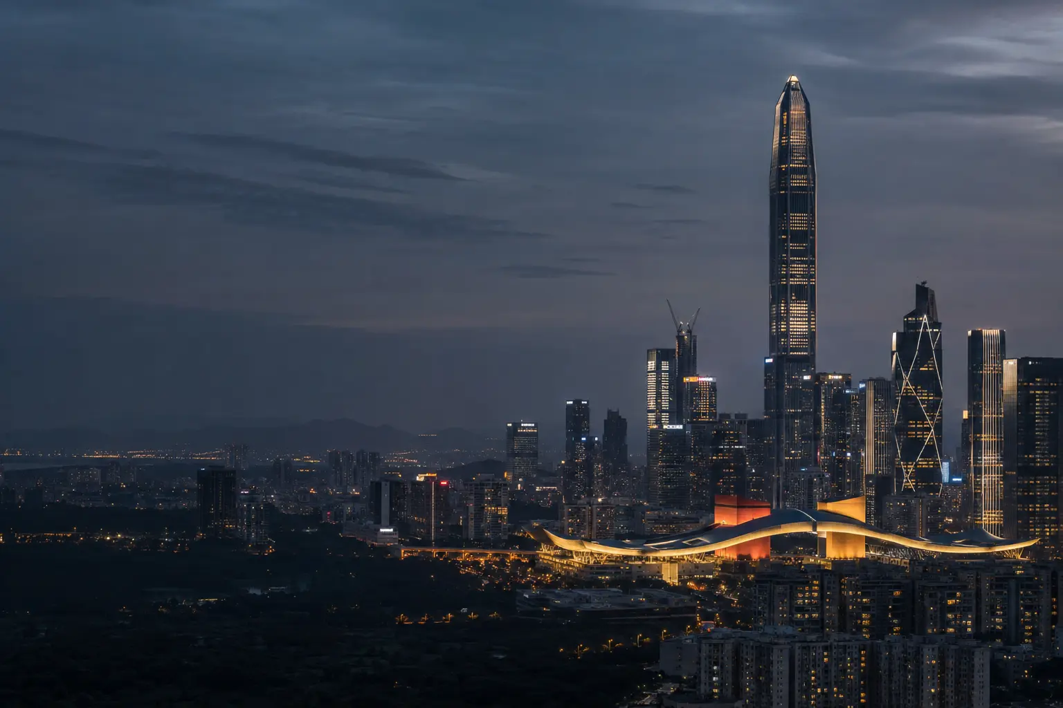Shenzhen skyline with Ping An Finance Centre and Civic Center